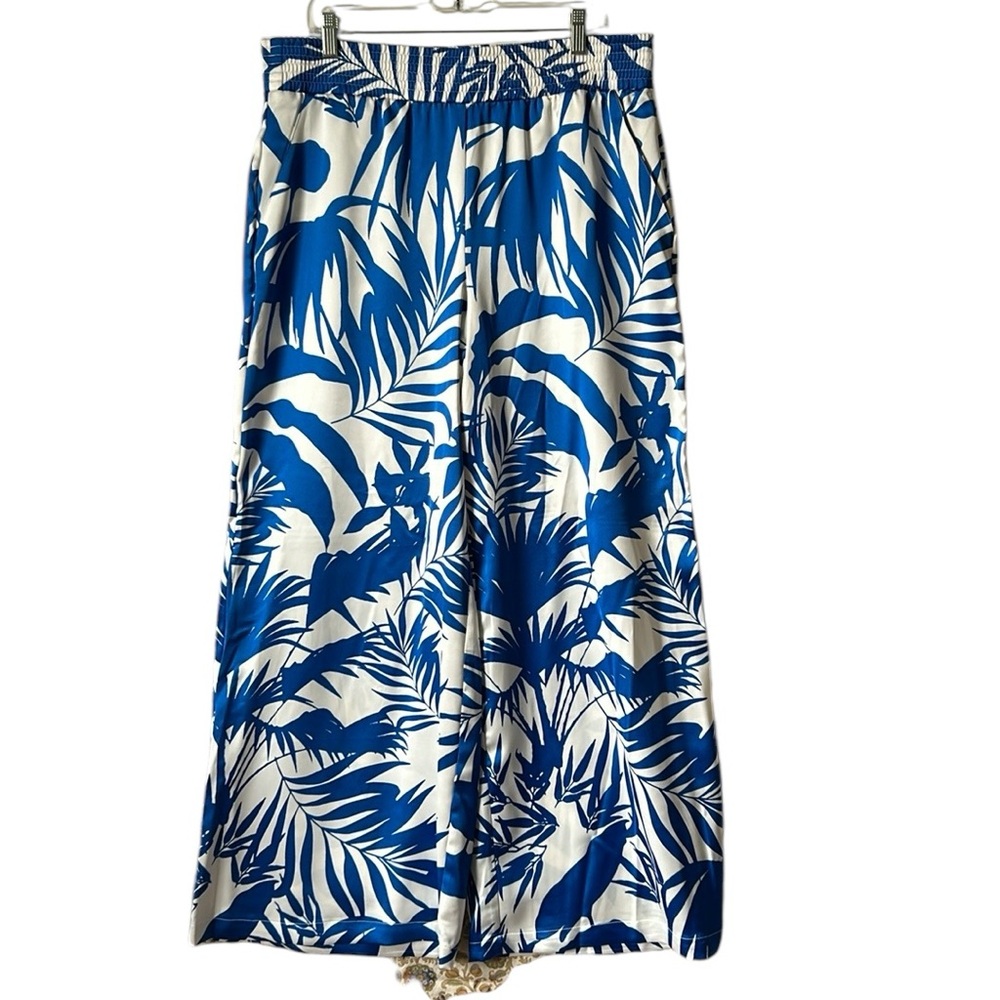 NWT INC Paradise Calling Wide Leg Pants in Bold Foliage Blue High Rise‎ XL Reg.